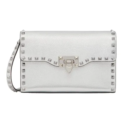 Valentino Rockstud Крупнозернистая текстура Телячья кожа Сумка через плечо Маленькая Женская Серебряный