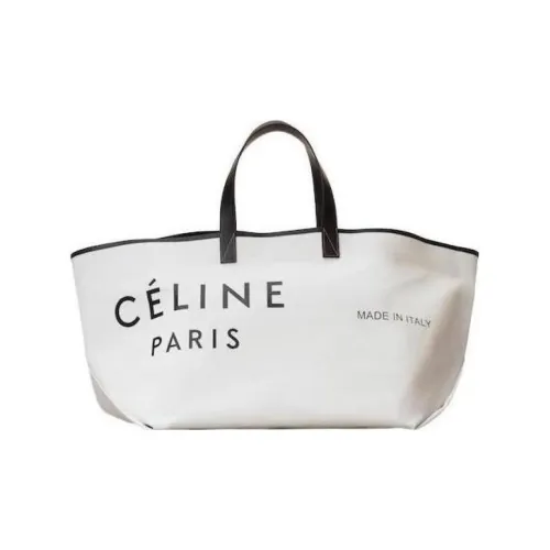 CELINE Холст и кожа Тоут Сумка Сумка для покупок Сумка через плечо Холст Сумка Сумка Women's White