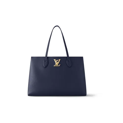 LOUIS VUITTON LockMe Рельеф Телячья Кожа Тоут Сумка Сумка для покупок Сумка через плечо Сумка Женская Морской Синий