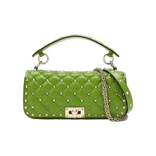 Valentino ROCKSTUD SPIKE Лоскутное шитье Коровья кожа Портативная Сумка через плечо Сумка на плечо Женская Зеленая
