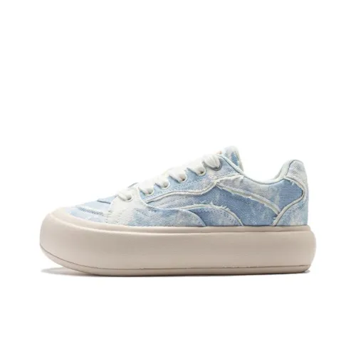 LiNing Puff Platform Slip-Resistant Низкие Кроссовки для Скейтбординга Женские Denim Sky Blue