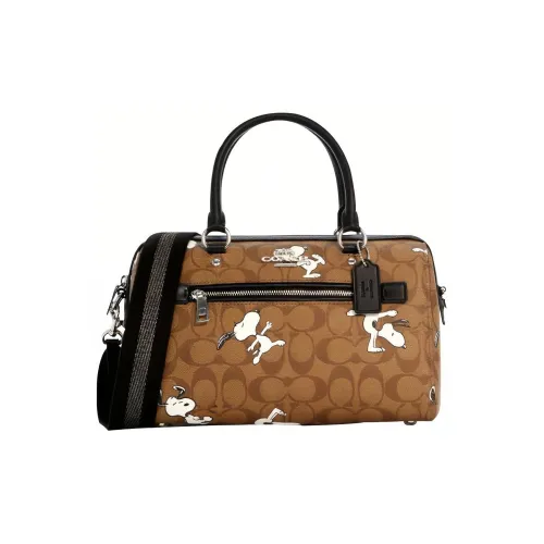 COACH PEANUTS Collaboration Rowan Холст с кожей Бостон Сумка Сумка Сумка через плечо Сумка через плечо Большая