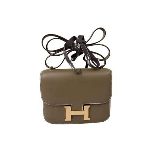 HERMES Constance Tadelakt Матовая кожа Box Сумка через плечо Женская 18 ÉToupe Слоновая серый