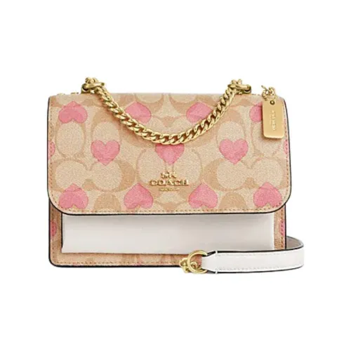 COACH Klare Холст и кожа Сумка с цепочкой Сумка через плечо Мини Женская Светлый хаки и Белый мел