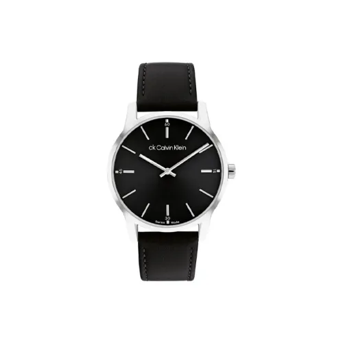 CALVIN KLEIN TIMELESS Наручные часы Кварцевый механизм Кожаный ремешок 40 мм Черный циферблат Мужские часы