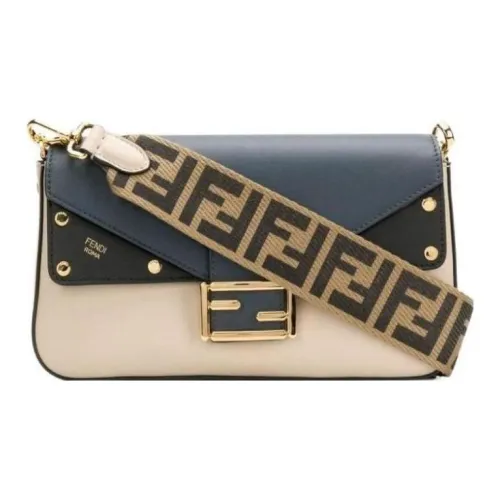 FENDI Baguette Кожа Сумка через плечо Женская Морской синий и Бежевый