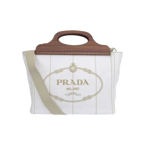 PRADA Canvas с Wood Canvas Сумка через плечо Сумка Женская Белая