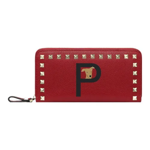 Valentino Рельеф Телячья Кожа Кошелек Женские Красный и Черный