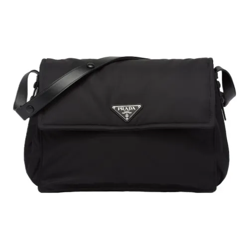 PRADA Cini RE Нейлон Переработанный нейлон С кожаными вставками Курьерская сумка Сумка через плечо Женская Черная