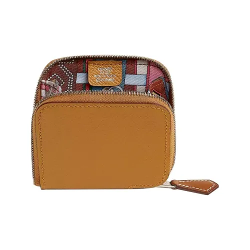 HERMES Silk'In Epsom BARENIA Телячья кожа Монета Кошелек Женские Кунжут Коричневый Chili Пудра Розовый Сода