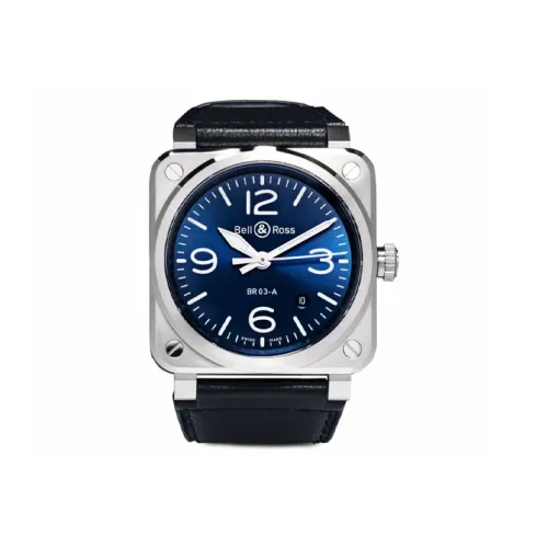 BELL ROSS Автоматический Механический Часы Мужские 41 мм Синий Циферблат Корпус из Нержавеющей Стали Ремешок из Коровьей Кожи