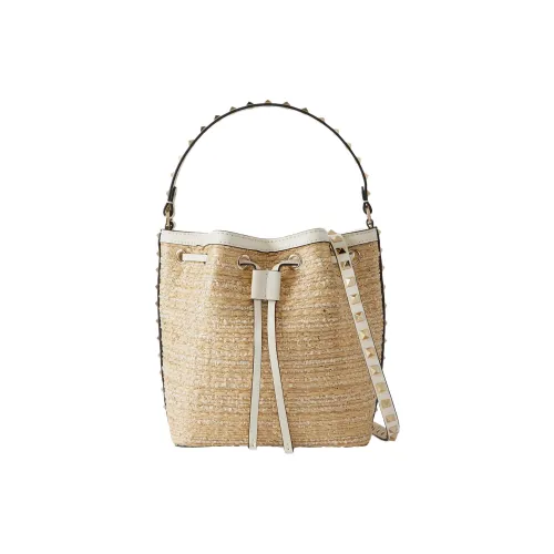 Valentino Кожаная отделка ведрообразная сумка портативная сумка через плечо женская бежевая