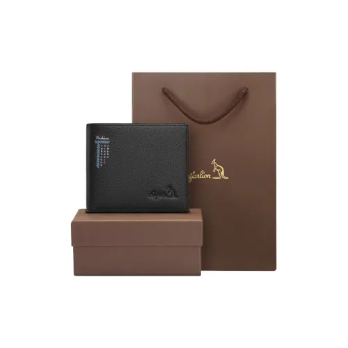 AUGTARLION Коровья кожа двойной слой складной кошелек мужской черный