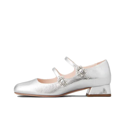 Roger Vivier TRèS Грубый каблук Туфли Мэри Джейн Женские Серебряные