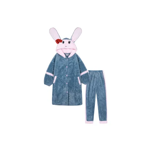 Сон Синий Бант Большой Ухо Кролик Сон Пижамный комплект для женщин