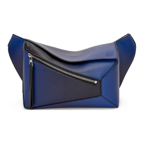 LOEWE Пазл шелк коровья кожа бананка маленький мужской морской синий