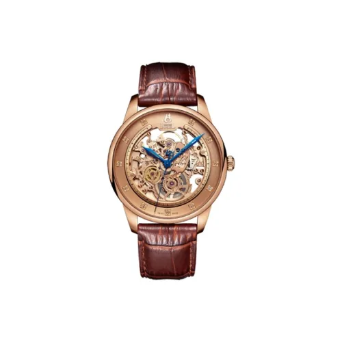 ERNEST BOREL Jules Автоматический Механический Часы Мужские Циферблат 40 мм Золотой Нержавеющая Сталь Корпус Кожаный Ремешок