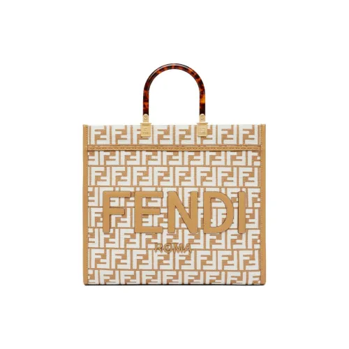 FENDI Sunshine Рафия С кожаными вставками Тоут Сумка Сумка для покупок Сумка через плечо Сумка среднего размера Женская Белая