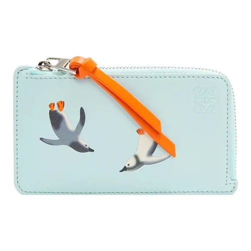 LOEWE Suna Fujita Коллаборация Сатин Коровья кожа Картхолдер Женские Ледниково-голубой