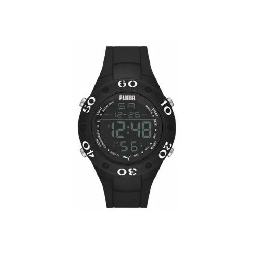 PUMA Наручные часы Кварцевый механизм Пластиковый ремешок 49 мм Черный циферблат Мужские часы