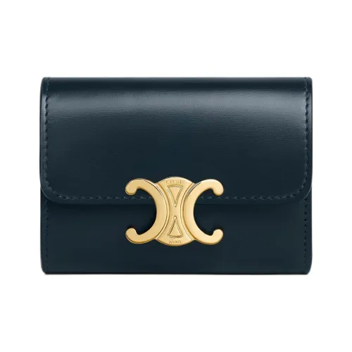 CELINE Triomphe Блестящий Телячья кожа Кошелек Женские Морской синий