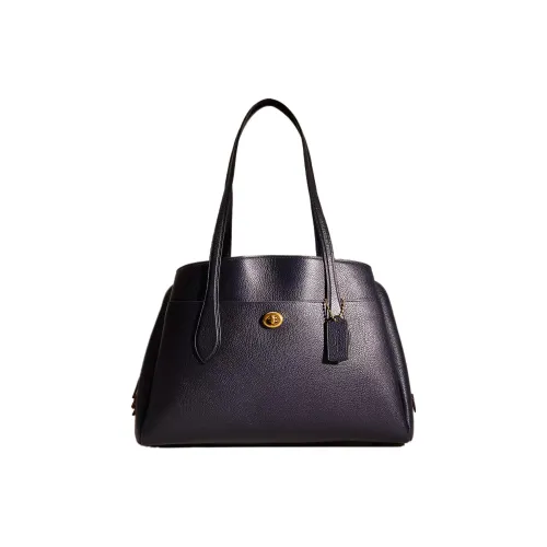 COACH Lora Каменная кожа Плечевая сумка Большая Женская Морской синий