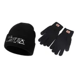 Черная шапка-бини + черные перчатки из трикотажной ткани