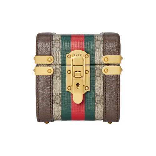 GUCCI Canvas с кожаными вставками косметичка маленькая унисекс бежевый и эбеновый