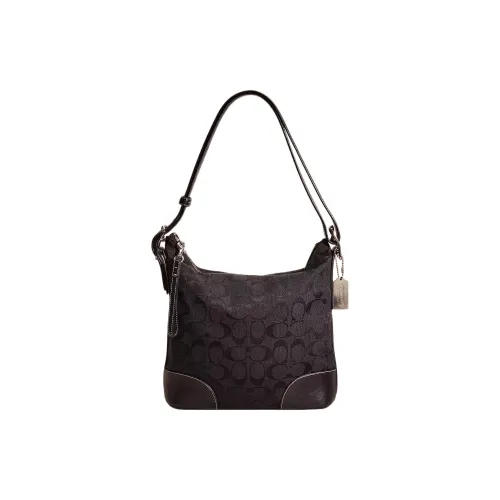 COACH Шамбре с кожаными вставками одно плечо сумка большая женская черная