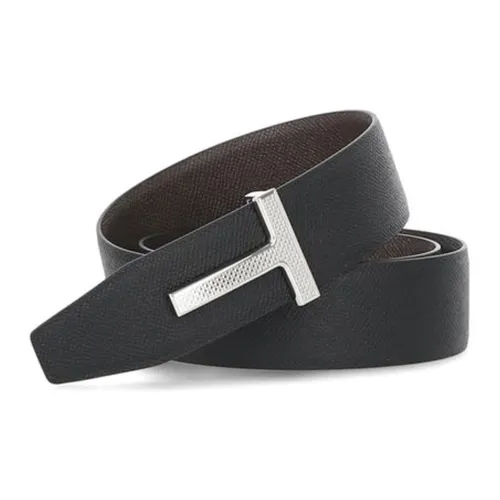 TOM FORD T Буква Smooth Clasp Кожаные ремни Мужской Темно-коричневый Ширина 4CM