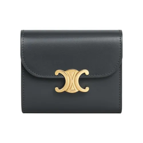 CELINE Triomphe Блестящий Коровья кожа Кошелек Маленький Женские Каменный серый