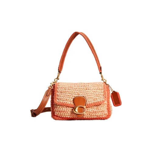 COACH Soft Tabby Ткань с кожаными вставками портативная сумка через плечо большая женская выцветший апельсиновый многоцветный