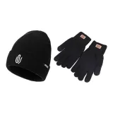 Черная шапка-бини + черные перчатки из трикотажной ткани