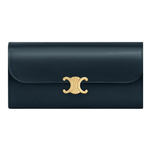 CELINE Triomphe Блестящий Телячья кожа Кошелек Большой Женские Морской синий