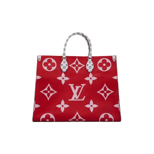 LOUIS VUITTON ONTHEGO Покрытый холст Тоут Сумка Сумка для покупок Сумка через плечо Сумка Женская Розовая и Красная
