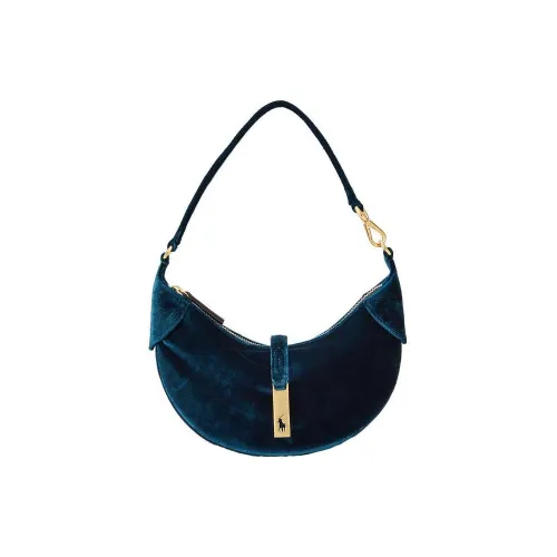 Polo Ralph Lauren Ralph Lauren Polo ID Ткань Полумесяц Сумка Плечевая Сумка Мини Женская Церулеан Синий