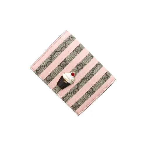 GUCCI Покрытый холст с телячьей кожей Кошелек Мини Женский Розовый Бежевый Эбеновый