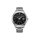 Стальной браслет, стильный, черный циферблат.