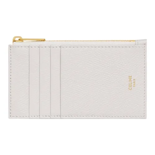 CELINE Рельефная Телячья Кожа Держатель для Карт Маленький Женская Белая