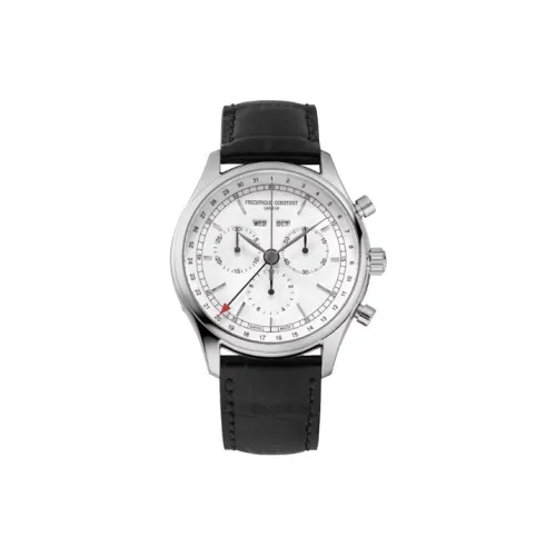 Frederique Constant Кварцевый механизм Мужские часы Часы 39 мм Белый циферблат Корпус из нержавеющей стали Ремешок из телячьей кожи