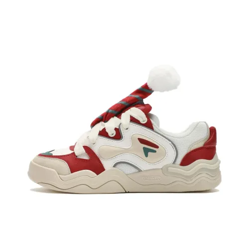 FILA FUSION KICK DX XMAS Амортизация Износостойкий Низкий Топ Скейтборд Кроссовки Женские Белый Красный