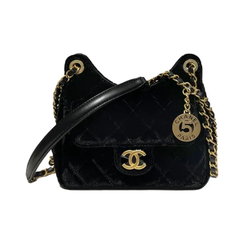 CHANEL Вельвет Хобо Сумка Сумка через плечо Маленькая Женская Черная