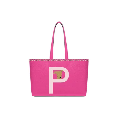 Valentino Рельефная Телячья Кожа Тоут Сумка Сумка для покупок Сумка через плечо Сумка Маленькая Женская Фуксия и Розовый кварц