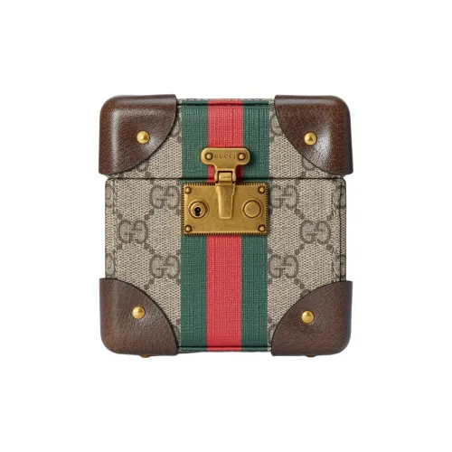 Gucci Canvas с кожаными вставками браслет коробка хранение коробка твердый чехол унисекс бежевый и эбеновый