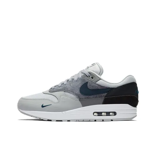 Nike Air Max 1 Abrasion Resistant Низкие Беговые кроссовки Унисекс Серый Белый Черный