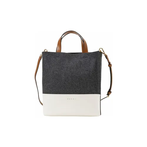 MARNI Шерсть Телячья Кожа Тоут Сумка Сумка для покупок Сумка через плечо Сумка Унисекс Темно-серый и Белый