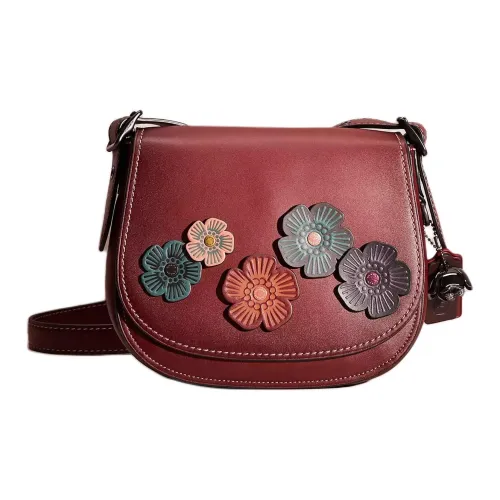 COACH Перчаточная дубленая кожа Сумка через плечо Средняя Женская Бордовый Красный