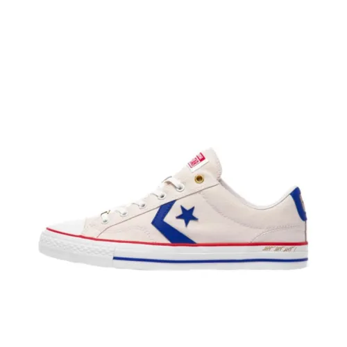 Converse Star Игрок 76 Бык Звезда Стрелка Slip-resistant Shock Absorbers Низкий Топ Скейтборд Кроссовки Unisex Бежевый Белый Синий