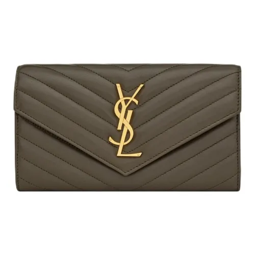 SAINT LAURENT Cassandre Lambskin Wallet Large Women's Musk Light