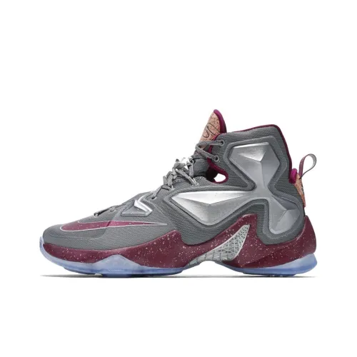 nike Lebron 13 Opening Night Джеймс 13 Нескользящий Легкий Высокий Топ Баскетбольные кроссовки для игры Мужской Серый Красный Серебряный